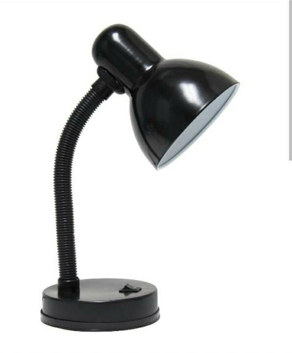 Black desk lamp with flexible neck on a white background
