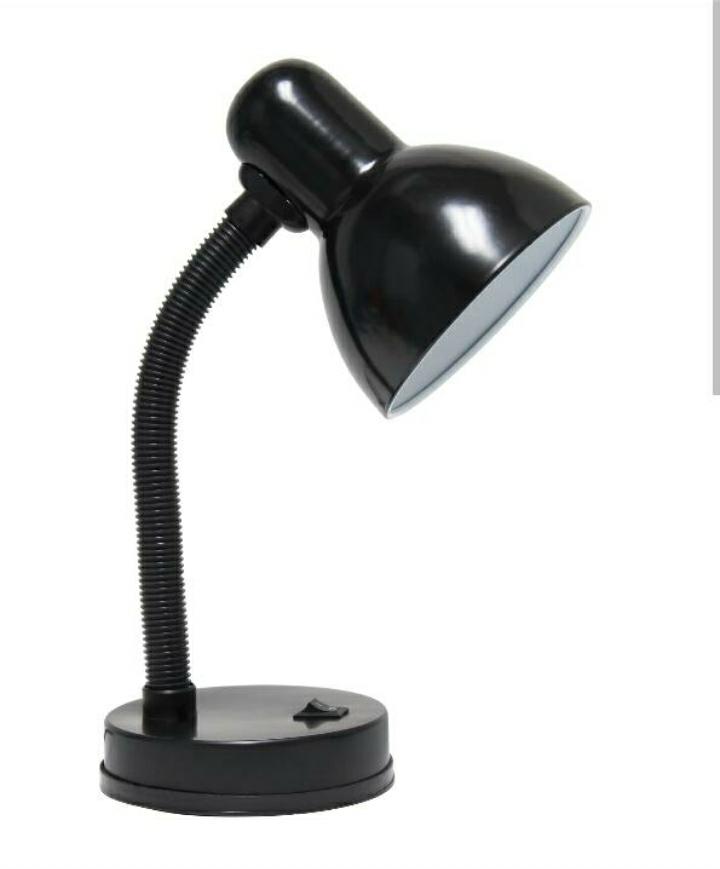 Black desk lamp with flexible neck on a white background